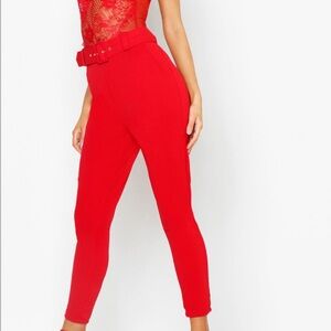 Boohoo Belted Slim Fit Trousers